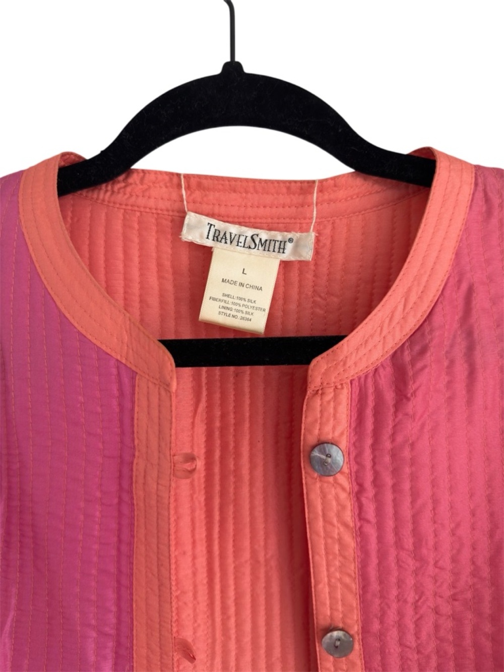TravelSmith Silk Quilted Patchwork Jacket Pink Coral Large - Picture 2 of 5